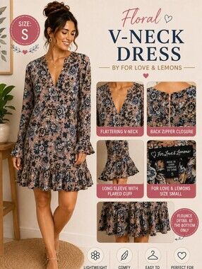 For Love And Lemons Blush Pink Floral Long-Sleeve Ruffle Dress